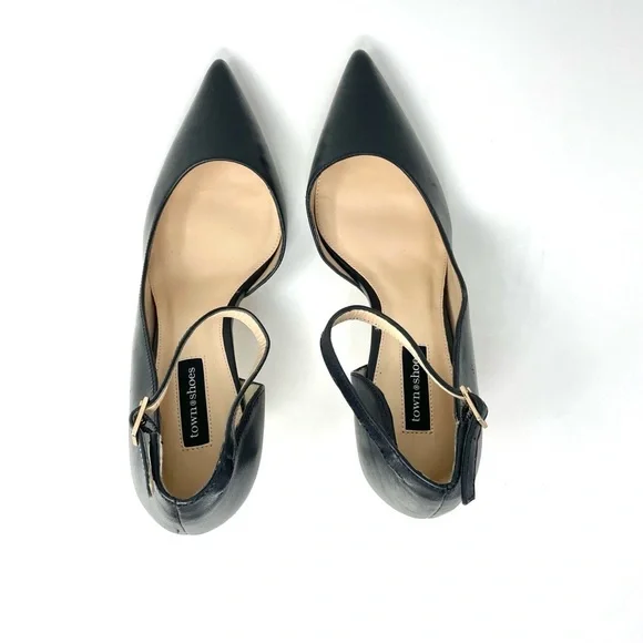 Town Shoes d'Orsay Black Leather Stiletto Heels Size 39 - Picture 6 of 14